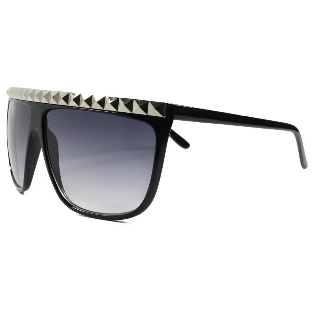 Silver Stud Top Rapper Hip Hop Swag Retro 80s Oversized Square Black Sun Glasses